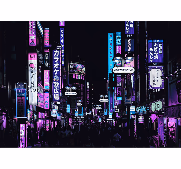 Neon tokiói utcák városi falfestmény - TenStickers