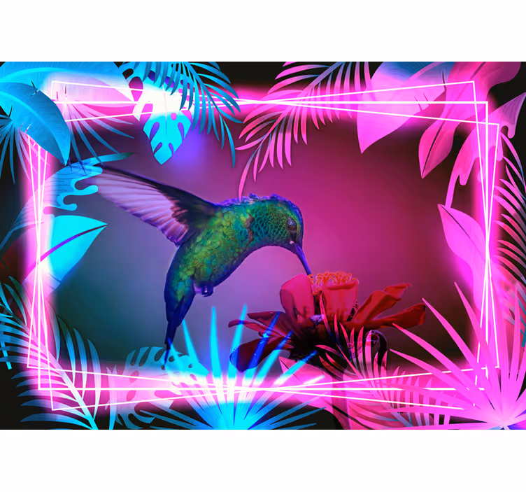 Kolibri madarak neon falfestmény - TenStickers