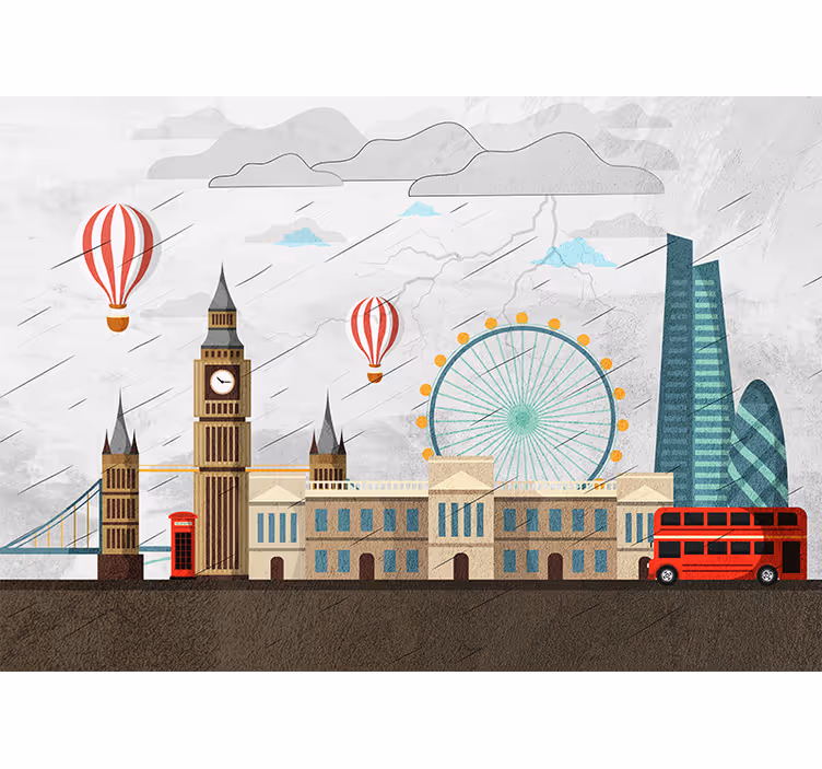Esős london város illusztráció falikép - TenStickers
