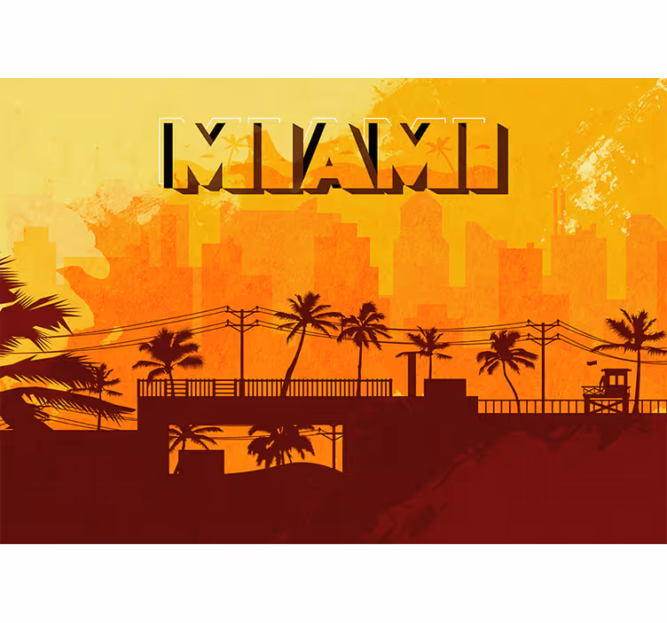 Miami retro városi nappali falfestmény - TenStickers
