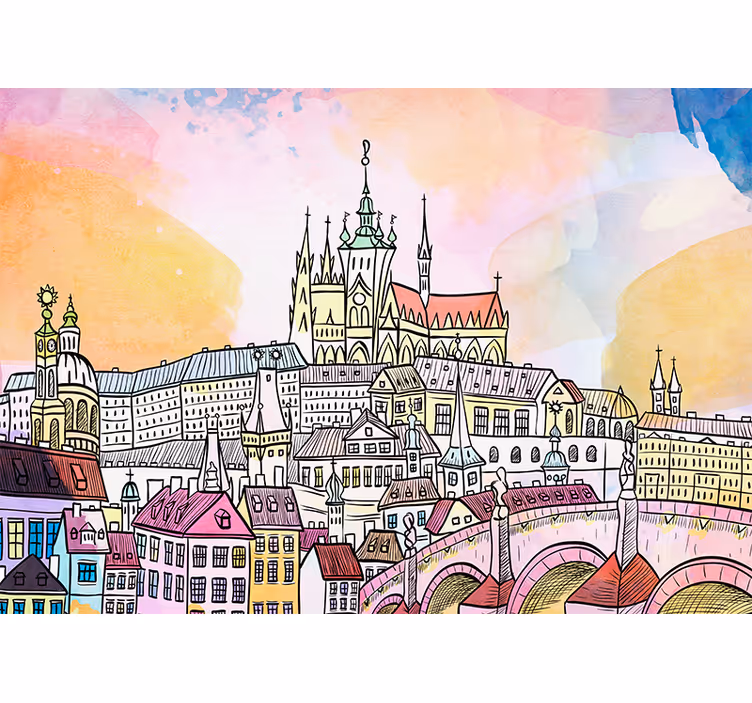 Prágai vár nézet városi falfestmény - TenStickers