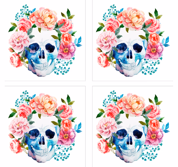 Virágos koponya motívum poháralátétek szörnyszülött - TenStickers