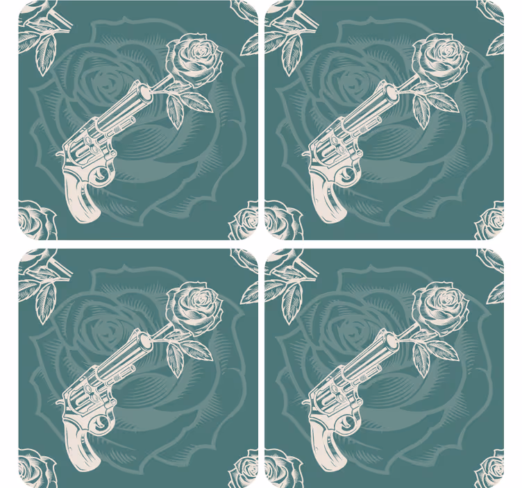 Cowboy revolver és rózsa ital alátét - TenStickers