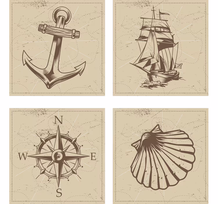 Vintage tengeri tárgyak shell alátét - TenStickers