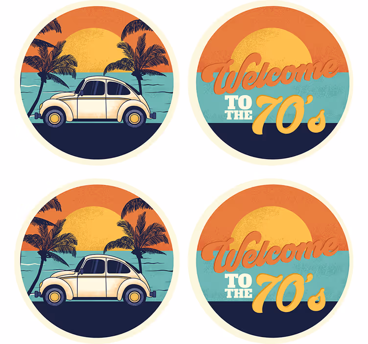 Retro tengerparti jelenet poháralátétek szüret - TenStickers