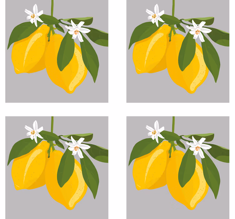 Modern poháralátétek sárga citrommal és levelekkel - TenStickers