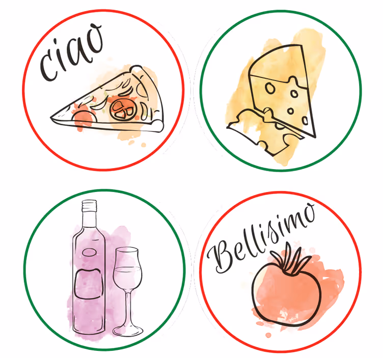 Olasz ételek és italok személyre szabott poháralátétek - TenStickers
