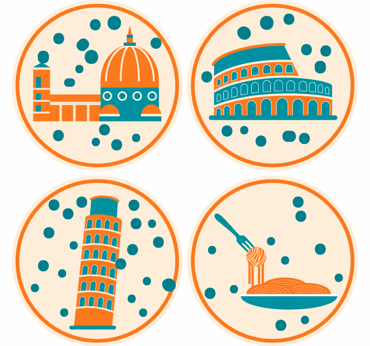 Modern poháralátétek ikonikus olasz nevezetességekkel - TenStickers