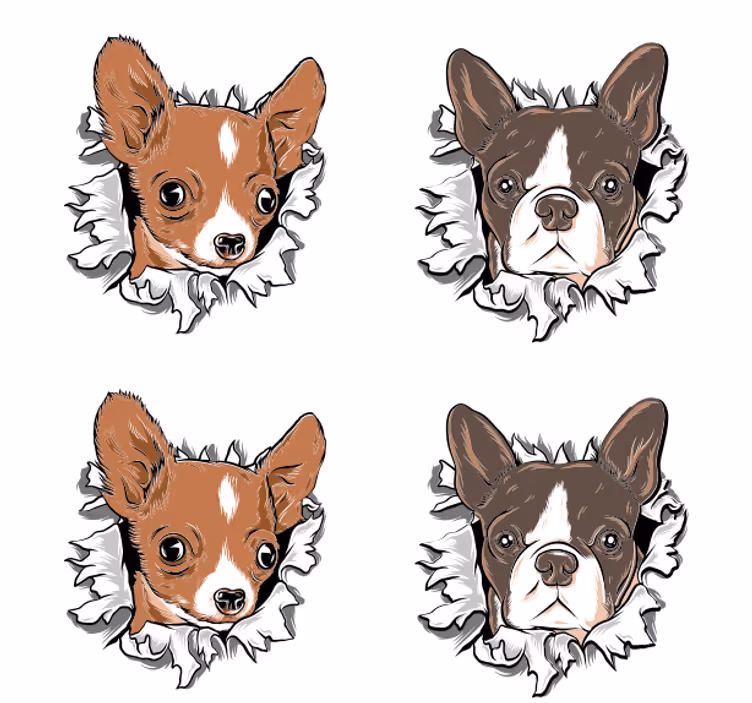 Poháralátétek szörnyszülött - chihuahua és bulldog arcok - TenStickers