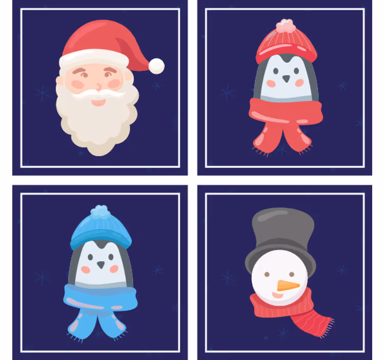 Karácsonyi poháralátétek mikulás és hóemberek arca - TenStickers