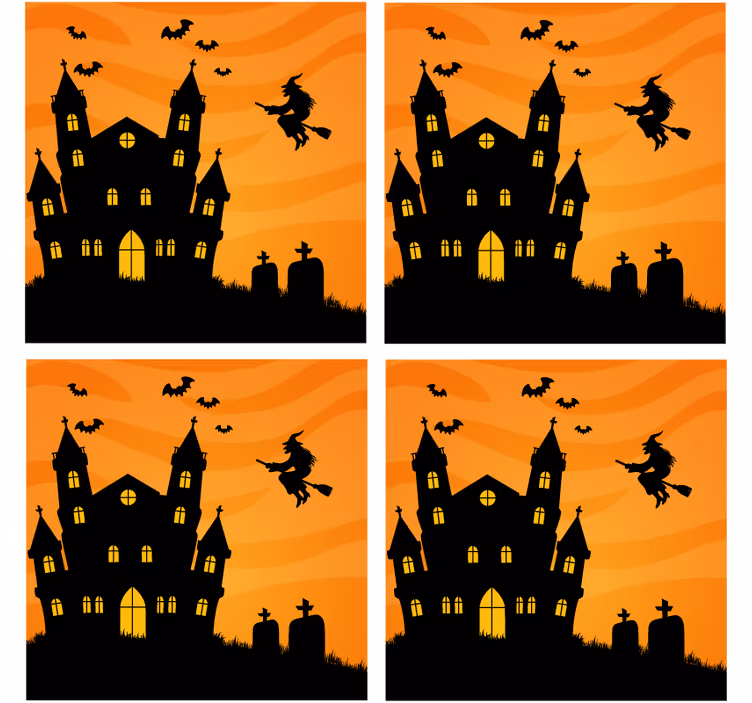 Halloween-i kísértetház sziluett poháralátétek - TenStickers