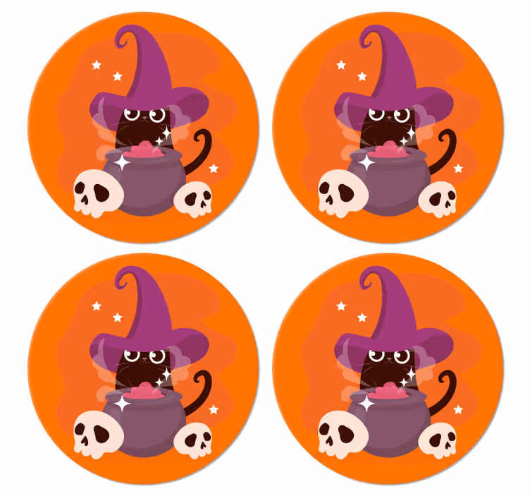 Macska boszorkány kalap illusztráció halloween hullámvasút - TenStickers