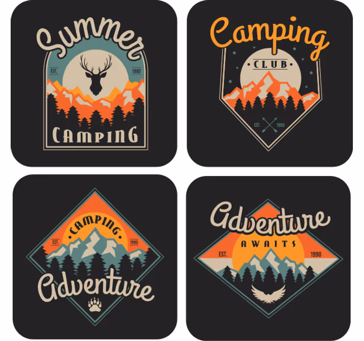 Sátor kaland grafika poháralátétek szüret - TenStickers