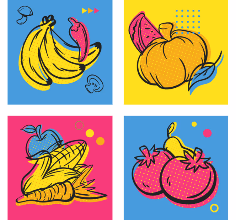 Modern poháralátétek színes gyümölcsillusztrációkkal - TenStickers
