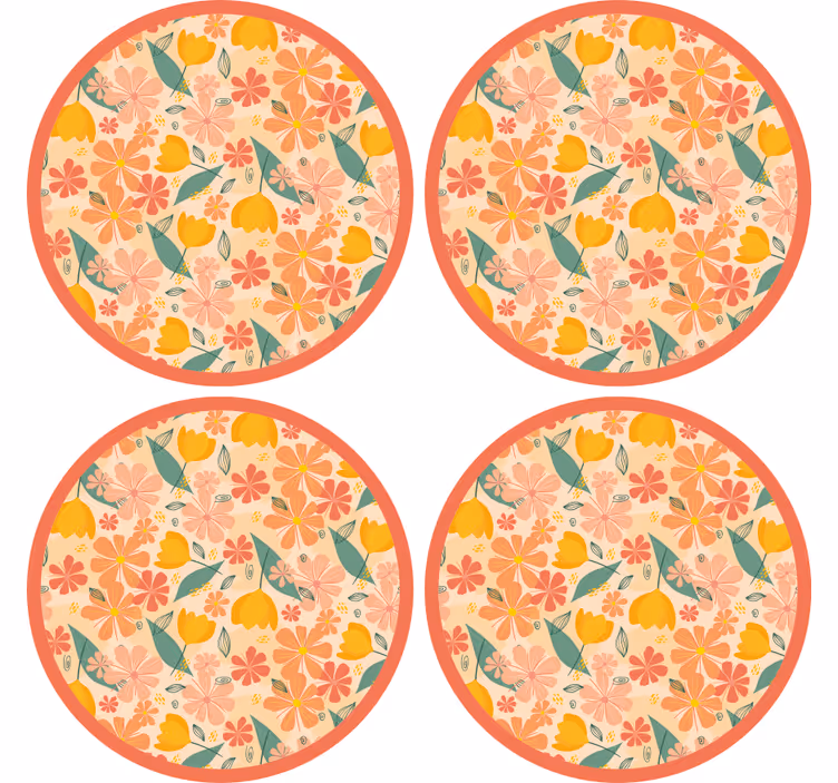 Virágmintás kerek felületű poháralátétek - TenStickers