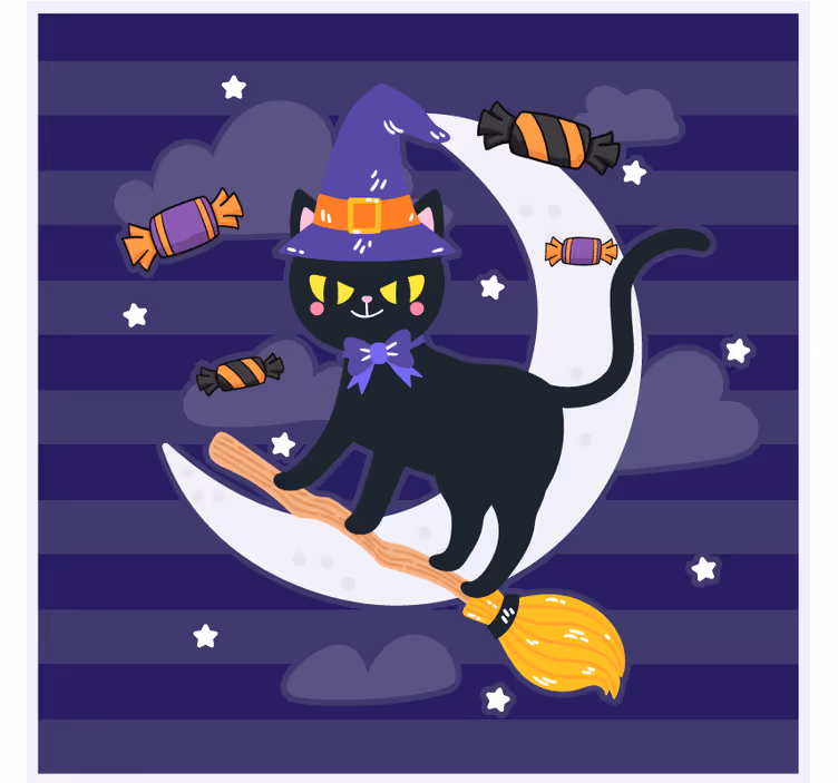 Macskasámán seprűn poháralátétek halloween - TenStickers