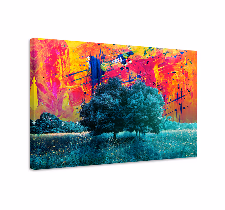 Színes mező táj fákkal vászon art - TenStickers