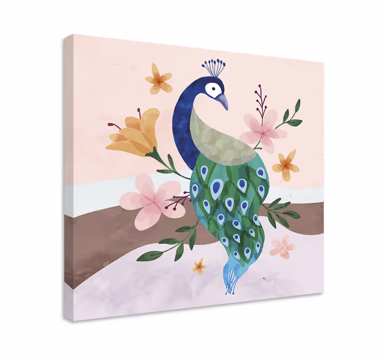 Páva virágok toll vászon fal art - TenStickers