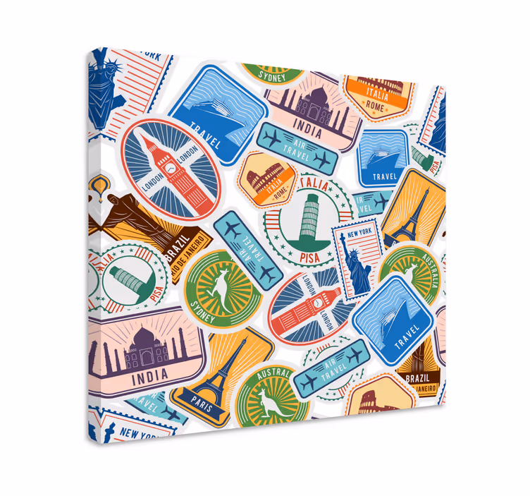 Globális tereptárgyak kollázs vászon városok és országok - TenStickers