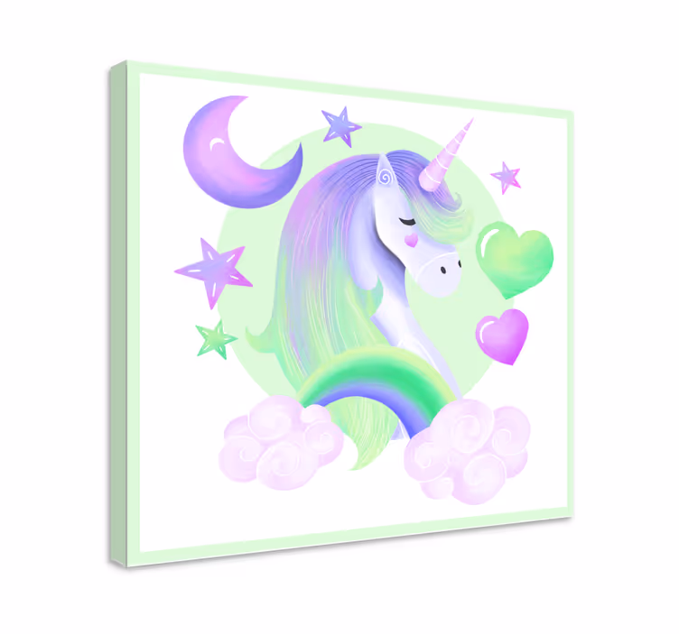 Szív és szivárvány egyszarvú vászon fali nyomtatás - TenStickers