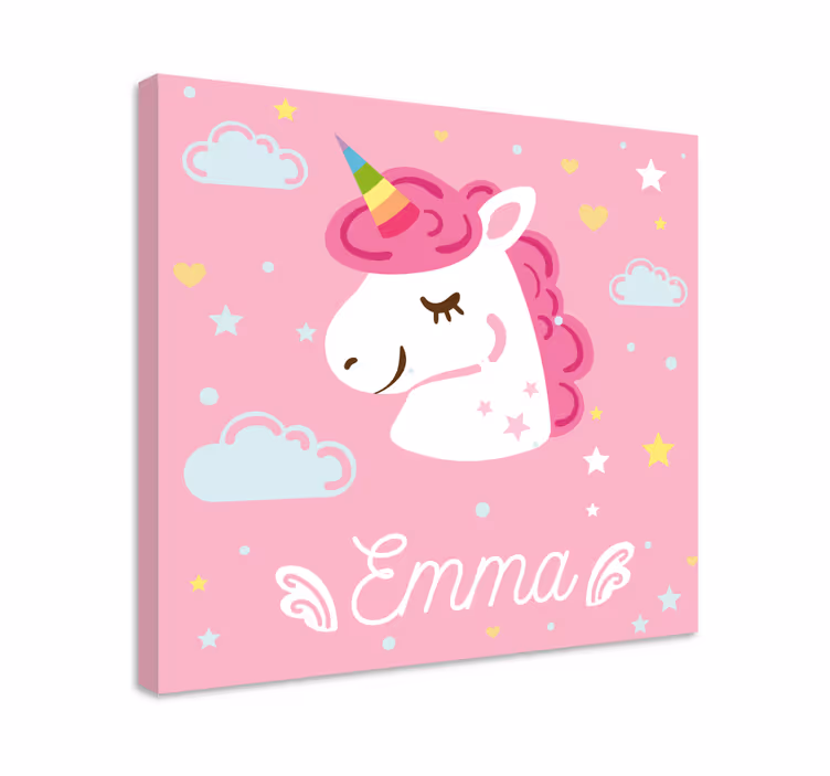 Rózsaszínű egyszarvúak névvel egyszarvú falnyomtatással - TenStickers