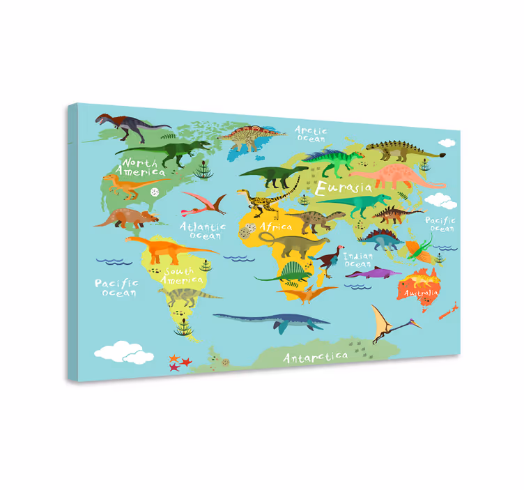 Dinoszauruszok világtérkép vászonképek gyerekeknek - TenStickers