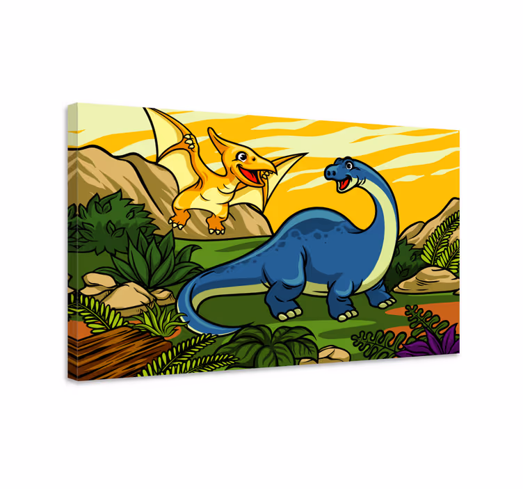 Gyerekek dinoszaurusz táj vászon művészet - TenStickers