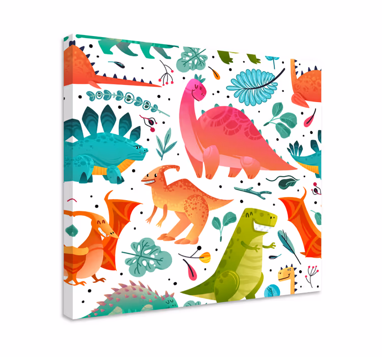 Színes dinoszauruszos kaland vászon dinoszaurusz - TenStickers