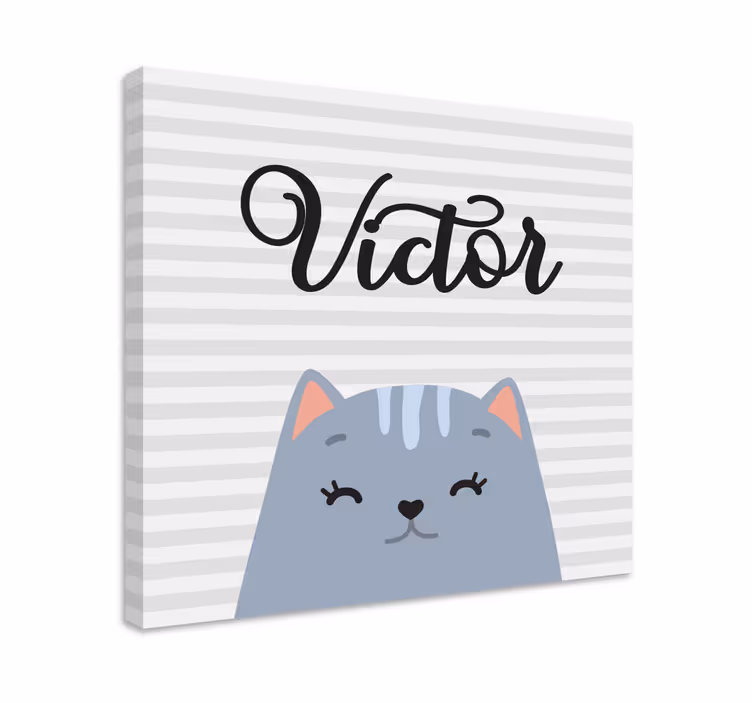 Rajzfilm macska egyéni névvel óvoda vászon - TenStickers