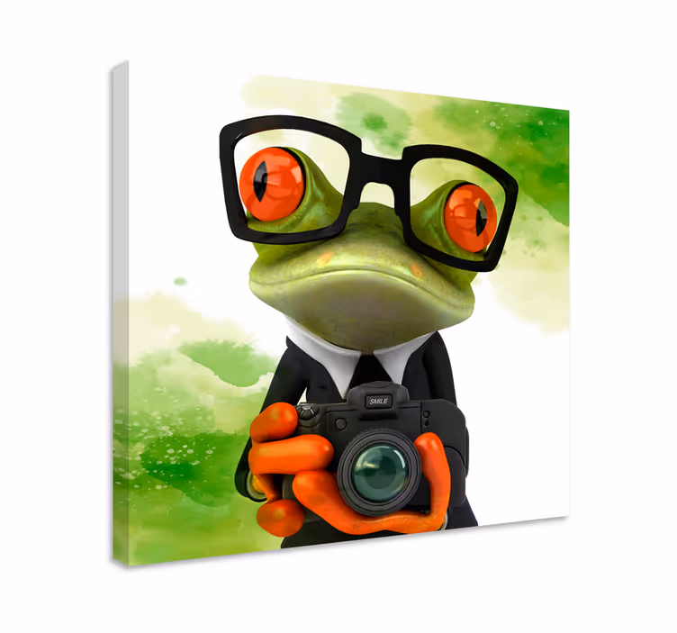 Frog with camera vászon állatok - TenStickers