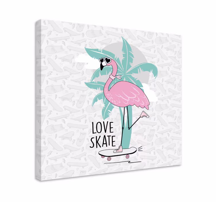Flamingo gördeszkázó vászon Állatok - TenStickers