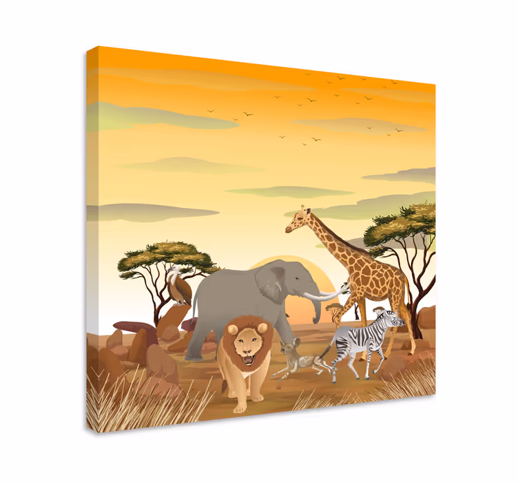 Afrikai állatok növényekkel óvoda vászon - TenStickers