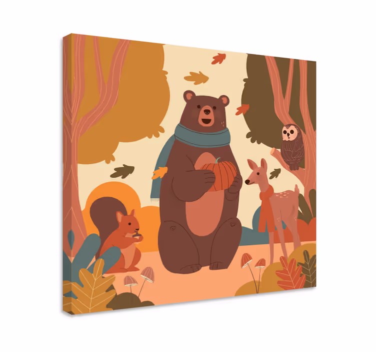 Boldog állatok őszi erdei óvoda vászon - TenStickers