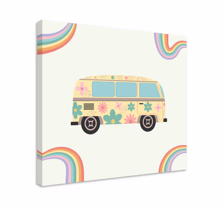 Színes busz díszített szivárvány retro vászon - TenStickers