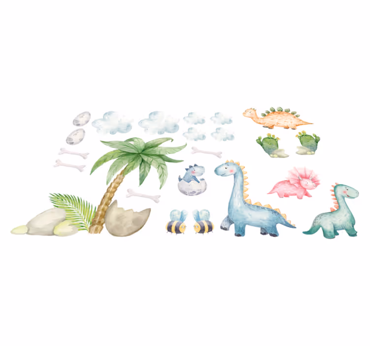 Cuki akvarell dinoszaurusz vinil szőnyeg állat - TenStickers