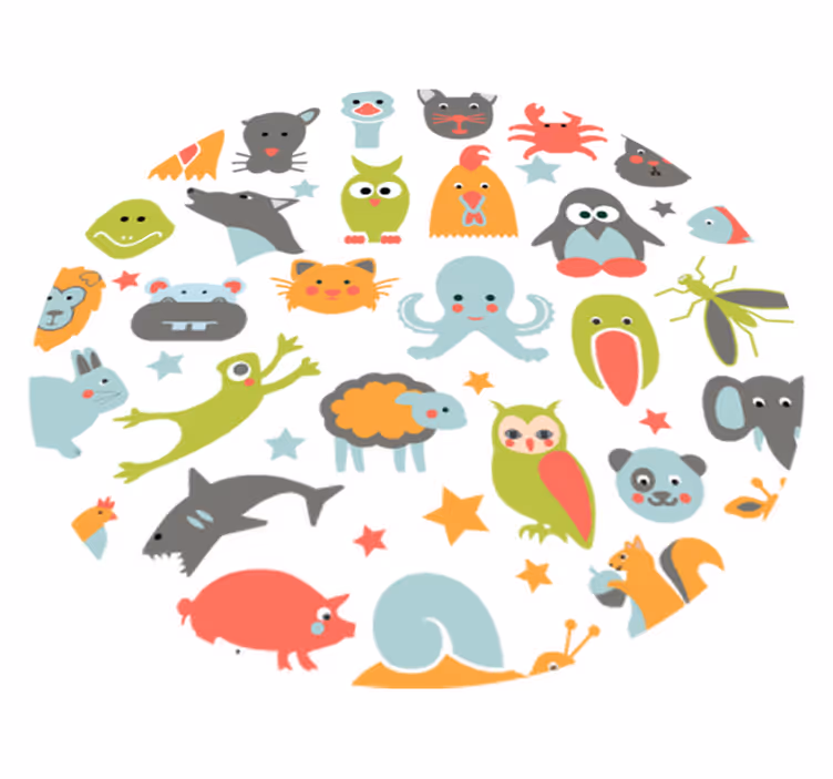 Állatok a körben vinil szőnyeg állat - TenStickers