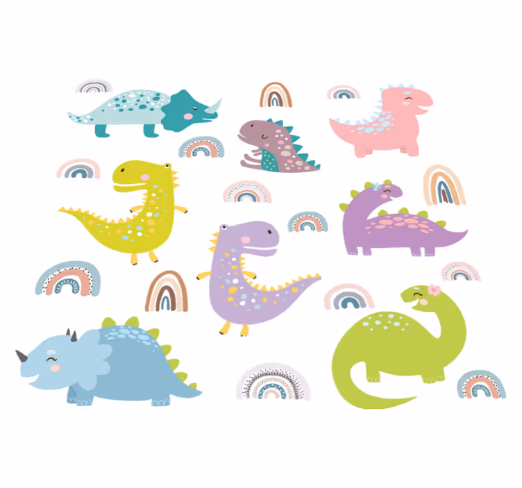 Nordikus dinoszauruszok szivárványos vinil szőnyeg állat - TenStickers