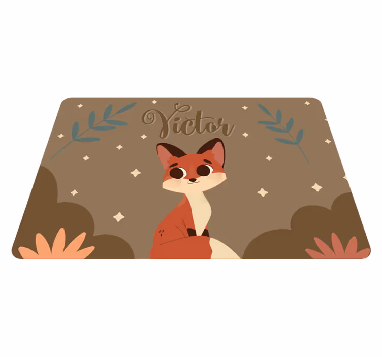 Cuki róka fiúknak névvel vinil szőnyeg állat - TenStickers