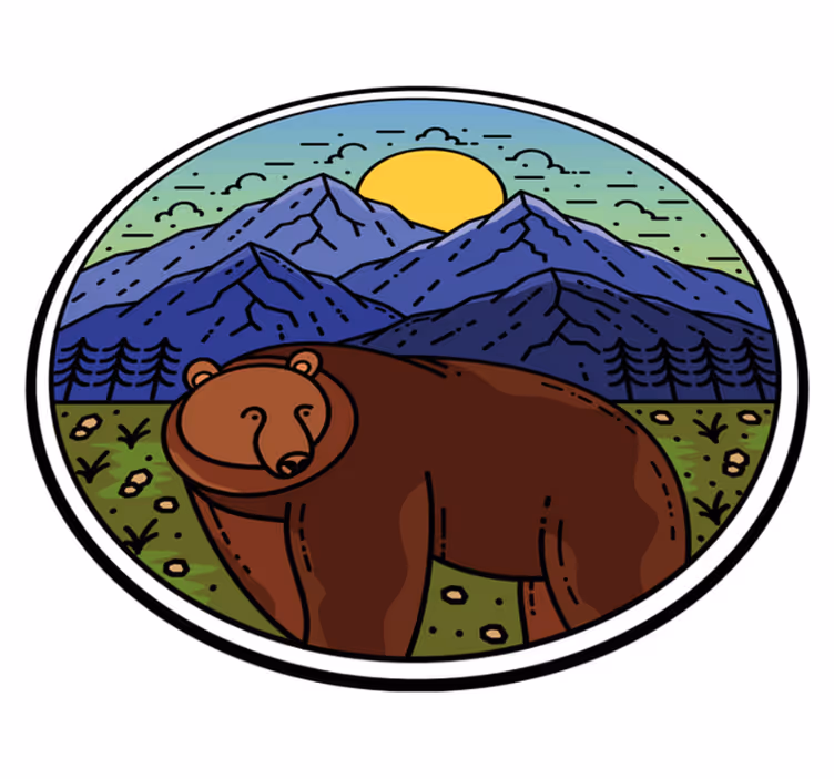 Medvés hegy kerek vinil szőnyeg állat - TenStickers