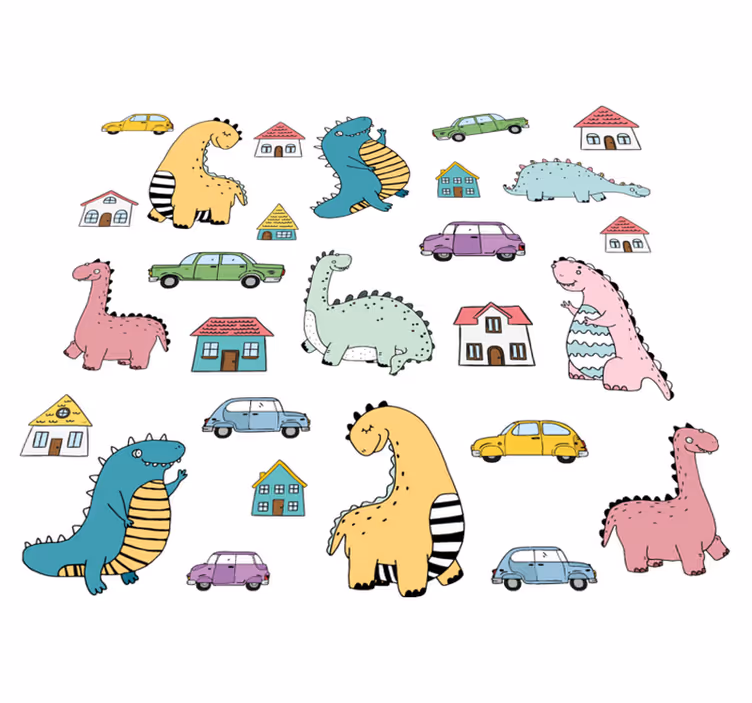 Színes dinoszaurusz figurák vinil szőnyeg állat - TenStickers