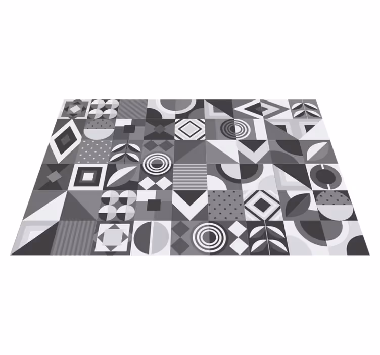 Szürke geometrikus csempés vinil szőnyeg fürdőhöz - TenStickers