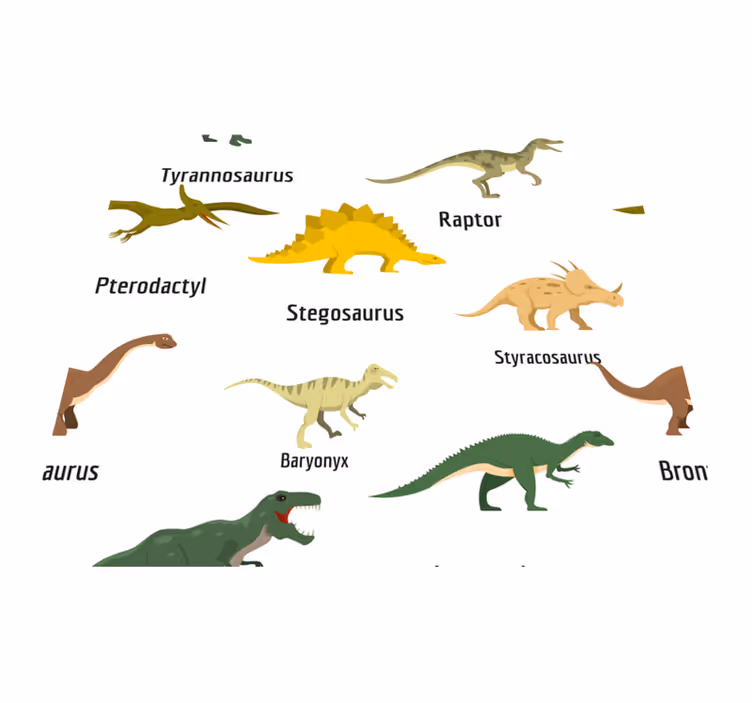 Vinil szőnyeg hálószoba valósághű dinoszauruszok nevekkel - TenStickers