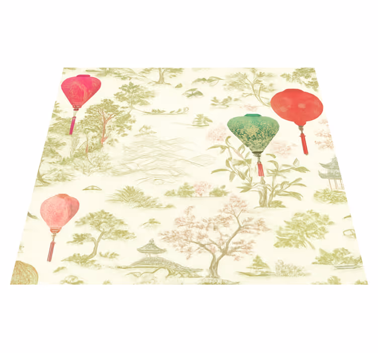 Orientális chinoiserie táj vinil szőnyeg hálószoba - TenStickers