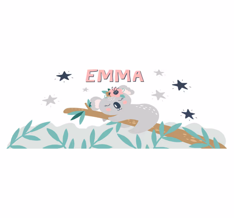 Cuki koala lányoknak névvel vinil szőnyeg gyerekek - TenStickers