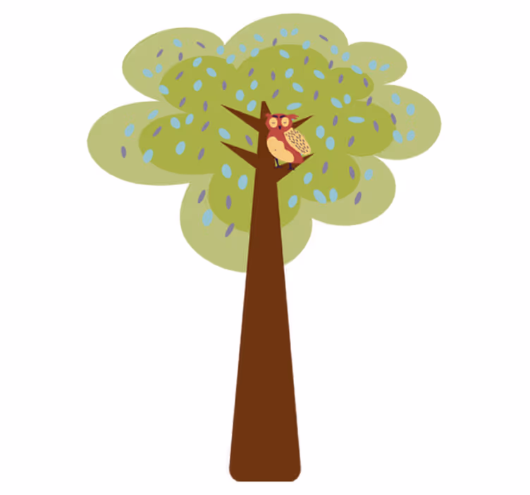 Színes minimalista fa baglyos vinil szőnyeg gyerekeknek - TenStickers