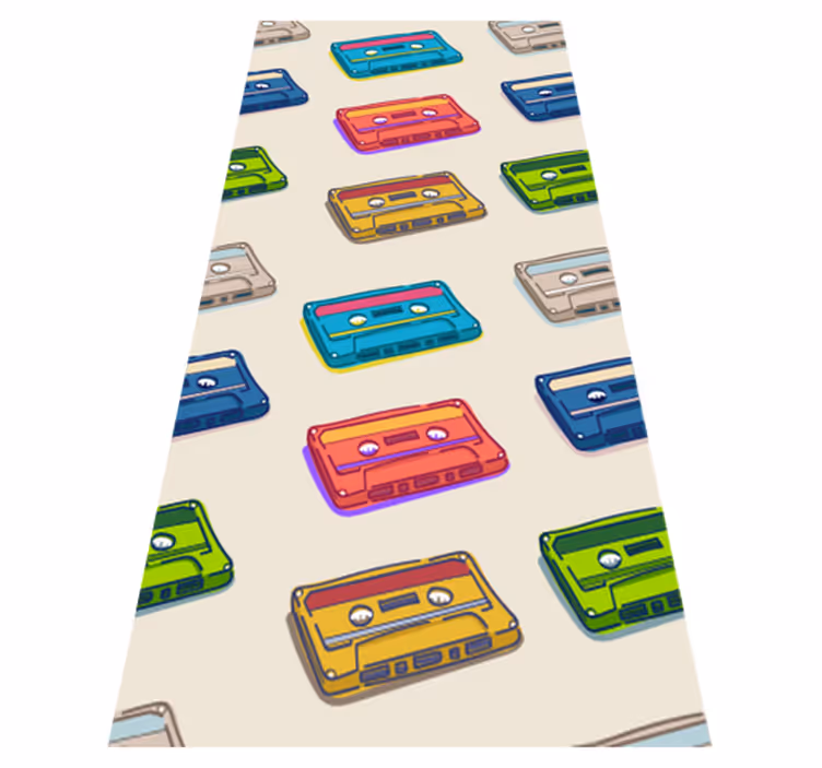 Retro sokszínű kazettás mintás vinil szőnyeg hálószoba - TenStickers