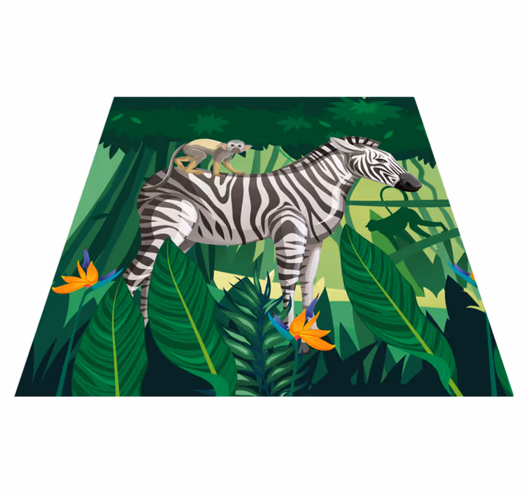 Zsiráf zebra és majom együtt vinil szőnyeg gyerekek - TenStickers