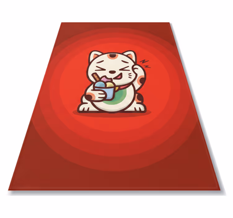 Piros vinil szőnyeg - aranyos macska fagyival - TenStickers