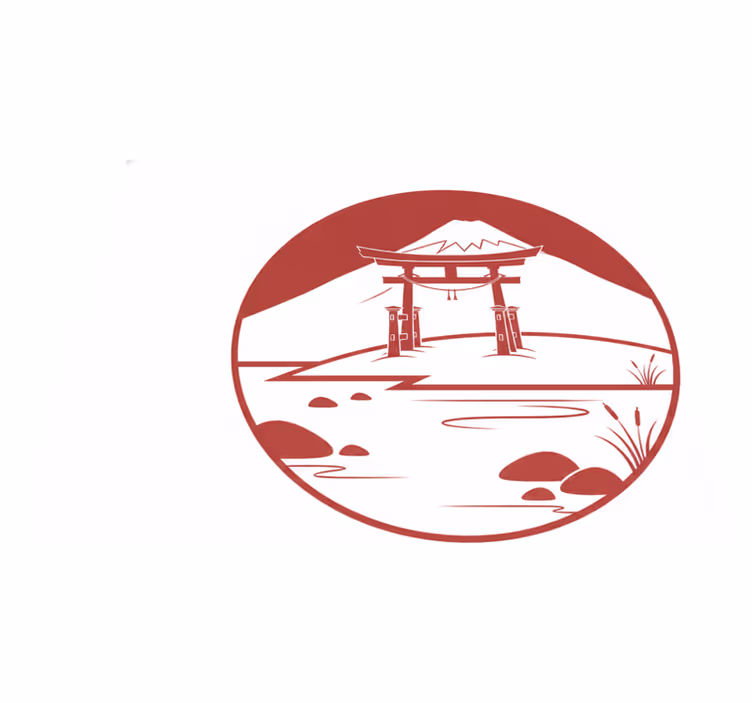 Japán szerkezet tóval és hegyekkel - vinil szőnyeg piros - TenStickers