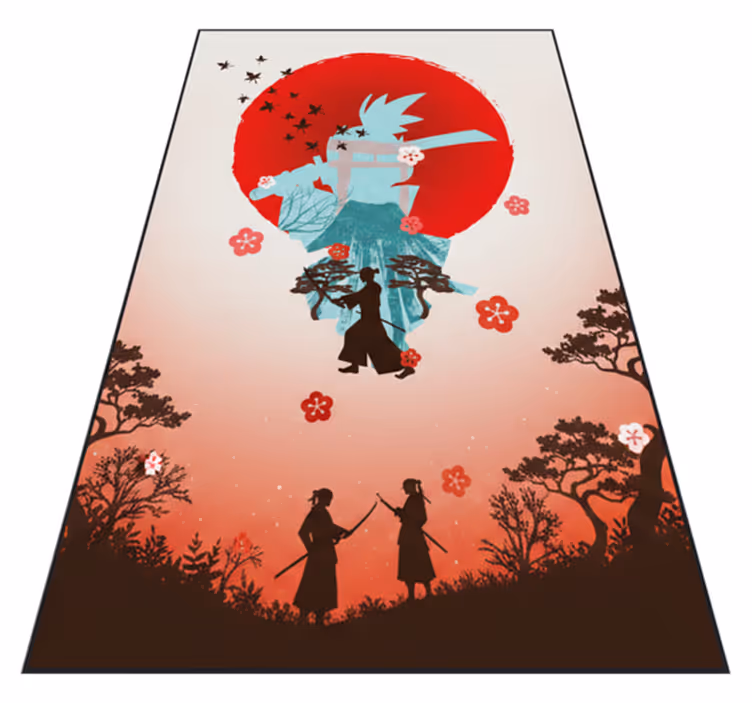 Piros vinil szőnyeg anime harcos naplemente illusztrációval - TenStickers